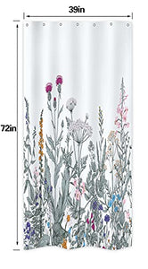 Riyidecor Stall Wild Flower Shower Curtain 36Wx72H Inch Botanical Border Herbs Plant Bouquet Watercolor Spring Fabric Waterproof Polyester with 7 Pack Plastic Hooks