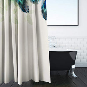 Riyidecor Extra Wide Peacock Feather Clawfoot Tub Fabric Shower Curtain 108Wx72H Inch 18 Pack Metal Hooks Watercolor Floral Green Leaf Teal Turquoise Vibrant Psychedelic Decor Bathroom Waterproof