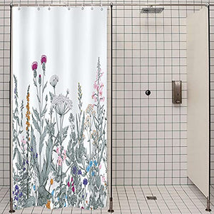 Riyidecor Stall Wild Flower Shower Curtain 36Wx72H Inch Botanical Border Herbs Plant Bouquet Watercolor Spring Fabric Waterproof Polyester with 7 Pack Plastic Hooks