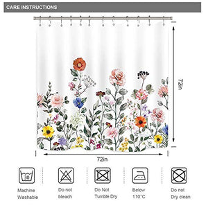 Riyidecor Floral Shower Curtain Cute Watercolor Botanical Flowers 72x72 Inch Vintage Spring Blooming Pansy Plants Vibrant Natural Bright Aesthetic Polyester Fabric Home Bathtub Decor 12 Pack Hooks