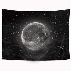 Riyidecor Moon Space Tapestry 60Hx80W Inch Black Mysterious Universe Starry Night Galaxy Stars Planet Outer Space Wall Hanging Art Decor Fabric Home Dorm for Living Room