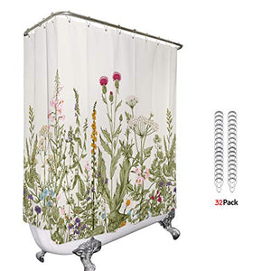 Riyidecor Green Leaves Clawfoot Tub Shower Curtain 180Wx70H Inch Wrap All Around Floral Flower Extra Wide Tulip Plants Ivy Herbs Decor Bathroom Polyester Waterproof Metal Hooks 32 Pack