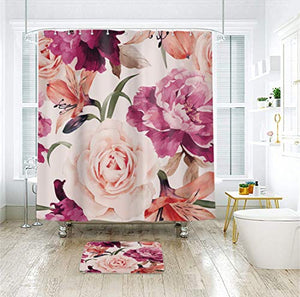 Riyidecor Floral Shower Curtain Rustic Flower Blossom Rose Girls Spring Season Home Bathroom Decor Fabric Polyester Waterproof 72W x 72H with 12 Pack Plastic Shower Hooks…