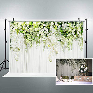 Riyidecor Bridal Floral Wall Backdrop Polyester Fabric Wedding Photography Background Dessert White Green Rose Flowers Reception Ceremony 7Wx5H Feet Decoration Props Party Photo Shoot
