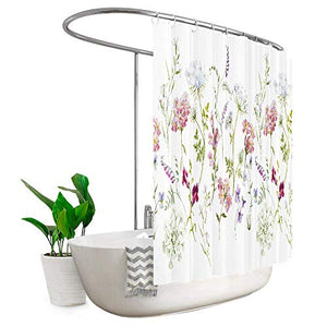 Riyidecor Extra Wide Herbs Floral Shower Curtain Clawfoot Tub 108Wx72H Inch 18 Pack Metal Hooks Wildflowers Plants Flower Decor Fabric Bathroom Polyester Waterproof