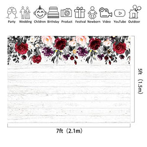 Riyidecor Floral Wooden Backdrop 7x5 Feet Rose Red Flower Wood Floor Rustic Photography Background Bridal Shower Wedding Studio Decor Props Photo Party Shoot Banner Vinyl Cloth