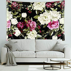 Riyidecor Fabric Watercolor Floral Tapestry Wall Hanging 80Wx60H Inch Vintage Flower Nature Plant Living Room Decoration for Women Girls Chic Botanical Rose Pattern Aesthetic Bedroom Dorm Home Decor