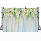 Riyidecor Bridal Floral Wall Backdrop Yarn Wall Photography Background White and Blue Flowers and Green Leaves 8WX6H Feet Decoration Wedding Props Party Photo Shoot Backdrop Vinyl Cloth