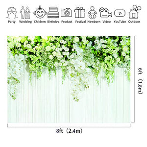Riyidecor Bridal Floral Wall Backdrop Yarn Wall Photography Background 8Wx6H Feet White and Yellow Flowers and Green Leaves Decoration Wedding Props Party Photo Shoot Backdrop Vinyl Cloth