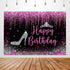Glawry Hot Pink Birthday Backdrop for Women 8Wx8H Feet Not Glitter High Heels Crown Women 16th 21st 30th 40th 50th Birthday Party Decorations Photography Background Photo Booth Studio