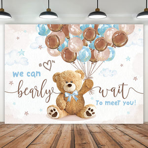 Imirell We Can Bearly Wait Backdrop 10Wx8H Feet Bear Baby Shower Cute Lovely Cartoon Balloons Party Photography Backgrounds for Boys Girls Newborn Photo Shoot Decor Props Decorations