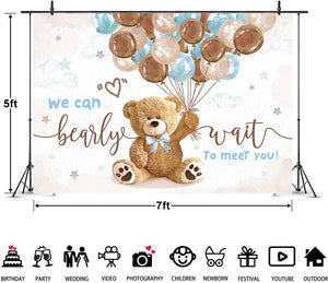 Imirell We Can Bearly Wait Backdrop 10Wx8H Feet Bear Baby Shower Cute Lovely Cartoon Balloons Party Photography Backgrounds for Boys Girls Newborn Photo Shoot Decor Props Decorations