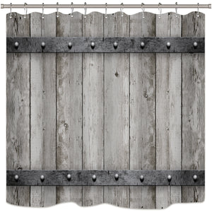 Rustic Barn Door Shower Curtain Wooden Metal Texture Bathroom