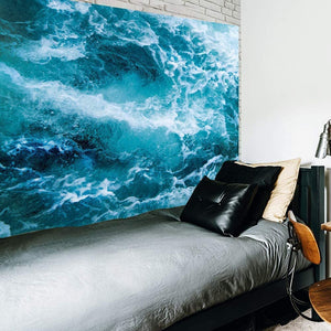 Riyidecor Ocean Tapestry 80Wx60H Inch Cute Calm Wave Sea Cool Water Nature Simple Aesthetic Blue White Art Wall Hanging Bedding Wall Art Decor Bathroom Fabric Home Dorm Living Room