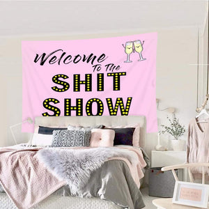 Riyidecor Welcome to The Shitshow Tapestry Boutique Funny Pink 59Wx51H Inch Wall Hanging Home Living Room Dorm Decoration Fabric Polyester