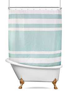 Riyidecor Clawfoot Tub Shower Curtain Round Tub 180x70 Inch Bathtub Green White Striped All Wrap Around Polyester Fabric Decor Panel Set Waterproof with 32-Pack Metal Shower Hooks