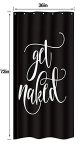 Riyidecor Small Stall Shower Curtain Get Naked 36Wx72L Inch Single Narrow Black Nakey Dark Sexy Sayings Cool Funny Modern Unique Urban Trendy Aesthetic Polyester Waterproof Home Bathroom Decor Fabric