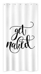 Riyidecor Fashion Get Naked Shower Curtain Black and White Plastic Hooks 7 Pack Concise Decor Set Polyester Waterproof Fabric 36x72 Inch for Bathroom