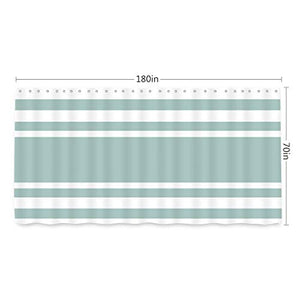 Riyidecor Clawfoot Tub Shower Curtain Round Tub 180x70 Inch Bathtub Green White Striped All Wrap Around Polyester Fabric Decor Panel Set Waterproof with 32-Pack Metal Shower Hooks