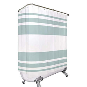 Riyidecor Clawfoot Tub Shower Curtain Round Tub 180x70 Inch Bathtub Green White Striped All Wrap Around Polyester Fabric Decor Panel Set Waterproof with 32-Pack Metal Shower Hooks