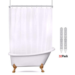 Riyidecor Clawfoot Tub Shower Curtain Bathtub Round White All Around 180 x 70 Inches Wrap Around PEVA Extra Wide Home Shower Panel 32 Pack Shower Hooks Included Heavy Duty（Not Including Rod）