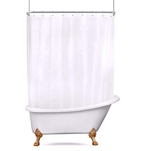 Riyidecor White All Around Shower Curtain 180x70 Inches with Magnets Clawfoot Tub PEVA Extra Wide Wrap Around Panel Set 32 Pack Shower Hooks Included Heavy Duty
