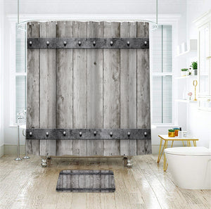 Rustic Barn Door Shower Curtain Wooden Metal Texture Bathroom
