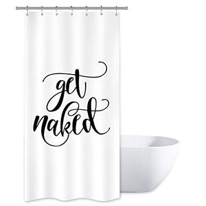 Riyidecor Fashion Get Naked Shower Curtain Black and White Plastic Hooks 7 Pack Concise Decor Set Polyester Waterproof Fabric 36x72 Inch for Bathroom