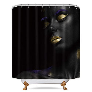 Riyidecor African American Shower Curtain Set Bathroom Decor 72Wx72H Inch Afrocentric Girl Bath Curtain Accessories for Women Lady Art Print Bathtub Home Decor Fabric Polyester Waterproof 12 Pack Hook