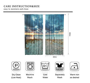 Riyidecor Ocean Beach Scenic Curtains Scenery Landscape Rod Pocket Art Hawaiian Tropical Sunset Seaside Blue Sky Sand Coastal Living Room Bedroom Window Drapes Treatment Fabric (2 Panels 42 x 63 Inch)