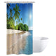 Riyidecor Stall Ocean Coastal Shower Curtain 36Wx72H Summer Beach Seaside Scene Palm Trees Island Blue Decor Fabric Set Polyester Waterproof 7 Pack Plastic Hooks