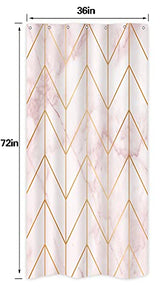 Riyidecor Stall Small Shower Curtain Half 36x72 Inch Pink Marble Geometric Chevron Herringbone Abstract Texture Chic Cool Luxurious Neutral Classy Aesthetic Bathroom Decor Fabric Polyester Waterproof