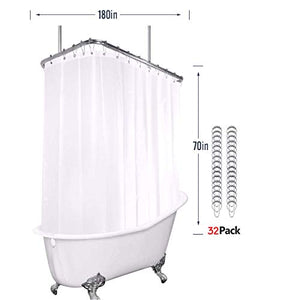 Riyidecor Clawfoot Tub Shower Curtain Bathtub Round White All Around 180 x 70 Inches Wrap Around PEVA Extra Wide Home Shower Panel 32 Pack Shower Hooks Included Heavy Duty（Not Including Rod）