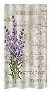 Riyidecor Stall Lavender Vintage Shower Curtain 36Wx72H Inch Flowers Floral Grunge Herbs Leaves Purple Decor Fabric Polyester Waterproof Fabric 7 Pack Plastic Hooks