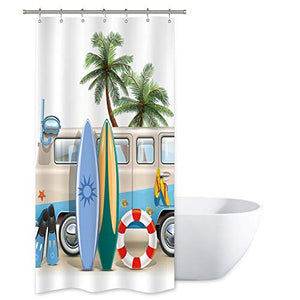 Riyidecor Stall Vacation Coastal Shower Curtain 36Wx72H Inch Beach Camping Dining Sunlight Palm Trees Blue Car Decor Fabric Polyester Waterproof 7 Pack Plastic Hooks Included