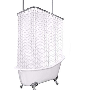 Riyidecor Clawfoot Tub Chevron Shower Curtain Bathtub All Wrap Around White Herringbone Round Polyester Fabric Wraparound Extra Wide Panel 180x70 Inch Set Waterproof with 32 Metal Hooks and Magnets