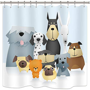 Riyidecor Funny Cartoon Dog Shower Curtain Colorful Painting Puppy Pets Animal for Kids Cute Decor Fabric Set Polyester Waterproof 72Wx72H Inch 12 Pack Plastic Hooks