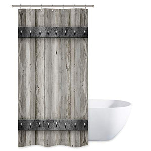 Riyidecor Rustic Stall Barn Door Shower Curtain 36Wx72H Small Farmhouse Wooden Metal Texture Bathroom Decor Fabric Polyester Waterproof with 7 Pack Plastic Shower Hooks