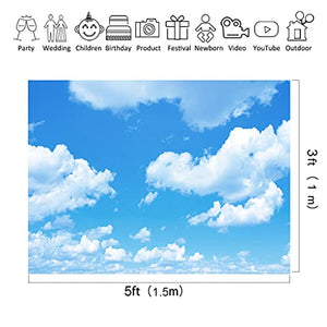 Riyidecor Polyester Fabric Cloud Backdrop White and Blue Scenery Clear Sky Photography Background Fresh 5Wx3H Feet Decoration Celebration Props Party Photo Shoot