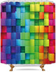 Riyidecor Rainbow Geometric Plaid Brick Wall Shower Curtain 72Wx72H Inch Abstract Plastic Hooks 12 Pack Neon Colored Blue Green Red Purple Decor Fabric Bathroom Set Polyester Waterproof Fabric