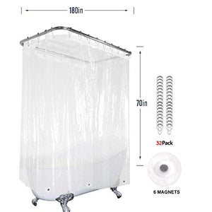 Riyidecor Clear Bathtub Shower Curtain Clawfoot Tub All Around 180x70 Inch with Magnets Wrap Around Bathroom Shower Panel Set Extra Wide 32 Pack Shower Hooks Included Heavy Duty