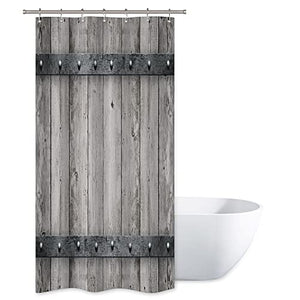 Riyidecor Rustic Stall Barn Door Shower Curtain 39Wx72H Small Farmhouse Wooden Metal Texture Bathroom Decor Fabric Polyester Waterproof with 7 Pack Plastic Shower Hooks