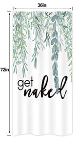 Riyidecor Green Leaves Get Naked Single Stall Shower Curtain 36Wx72H Inch Sage Bathroom Decor Watercolor Narrow Spring Botanical Plants Quotes Fabric Waterproof Home Bathtub Decor 7 Pack Plastic Hook