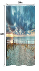 Riyidecor Ocean Beach Shower Curtain 39Wx72H Sunset Scenic Blue Sky Seaside Landscape Sand Decor Fabric Bathroom 7 Pack Plastic Shower Hooks