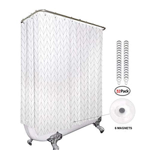 Riyidecor Clawfoot Tub Chevron Shower Curtain Bathtub All Wrap Around White Herringbone Round Polyester Fabric Wraparound Extra Wide Panel 180x70 Inch Set Waterproof with 32 Metal Hooks and Magnets