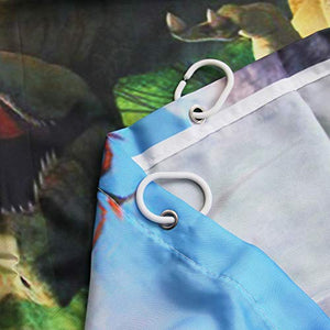 Riyidecor Dinosaur Shower Curtain Boys Kids Animal Dino Jungle Forest Mountain Decor Fabric Bathroom 72x72 Inch 12 Pack Plastic Shower Hooks Included