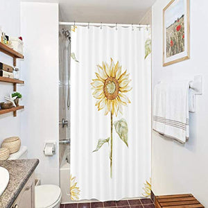 Riyidecor Stall Yellow Sunflower Shower Curtain 36Wx72H Inch Green Leaves Floral Girls Rustic Nature Spring Durable Polyester Fabric Waterproof Bathroom Home Drape Decorative 7 Plastic Hooks