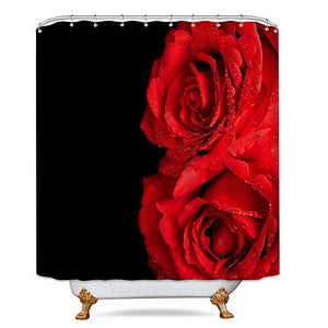 Riyidecor Floral Shower Curtain Red Rose Flower Blossom Black Rustic Valentine's Day Romantic Love Abstract Vintage Decor Fabric Polyester Waterproof 72x72 Inch 12 Pack Plastic Hooks