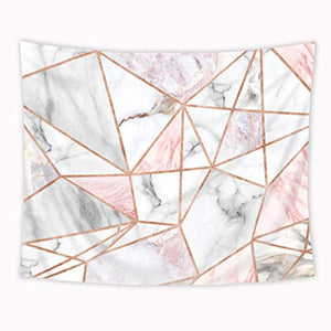Riyidecor Pink Grey Tapestry Geometric Marble Rose Gold Stripes Unique 80Wx60H Inch Surface Blocks Cracked Pattern Lines White Natural Luxury Realistic Decoration Living Room Bedroom Fabric Polyester