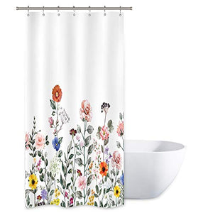 Riyidecor Floral Shower Curtain Flowers Spring Bloom Colorful Plants Girl Rustic Natural Bright Pink Country Scenery Polyester Fabric Home Bathtub Decor 36x72 Inch 7 Pack Plastic Hook
